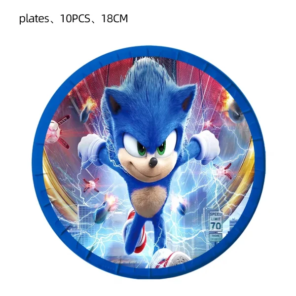 New Cartoon Sonic Party Supplies Boys Birthday Party Disposable Tableware Set Paper Plate Cup Napkin Balloon Baby Shower Decor 3