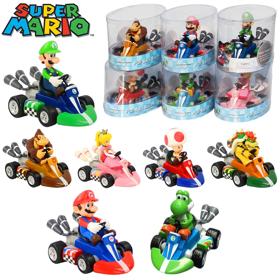 Super Mary Series Karting Mario Bros Luigi Yoshi Donkey Kong Action Figure Toys Pull Back Car 12.5*8*9 Cm with Box Kids Gifts 1