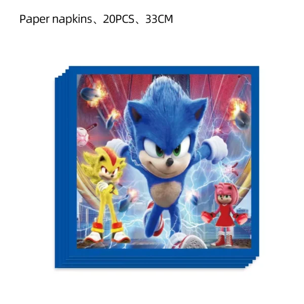 New Cartoon Sonic Party Supplies Boys Birthday Party Disposable Tableware Set Paper Plate Cup Napkin Balloon Baby Shower Decor 4