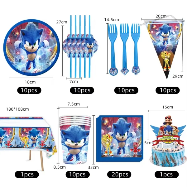 New Cartoon Sonic Party Supplies Boys Birthday Party Disposable Tableware Set Paper Plate Cup Napkin Balloon Baby Shower Decor 1