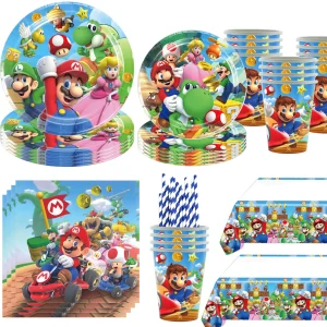 Cartoon Game Super Bros Birthday Party Decorations Marios Disposable Tableware Balloons Tablecloth Cups Banner Party Supplies 1