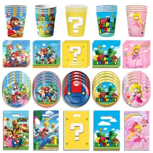 Super Mario Bros Birthday Decoration Party Supplies Disposable Tableware Tablecloth Baby Shower Paper Cup Plate Napkin Bag Kit 1