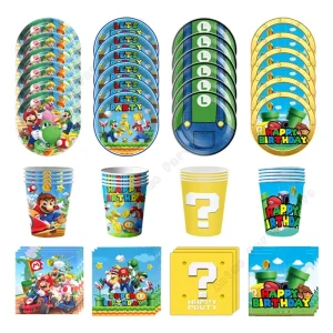 Super Mario Bros Birthday Decoration Party Supplies Tablecloth Baby Shower Paper Cup Plate Napkin Bag Kit Disposable Tableware 1
