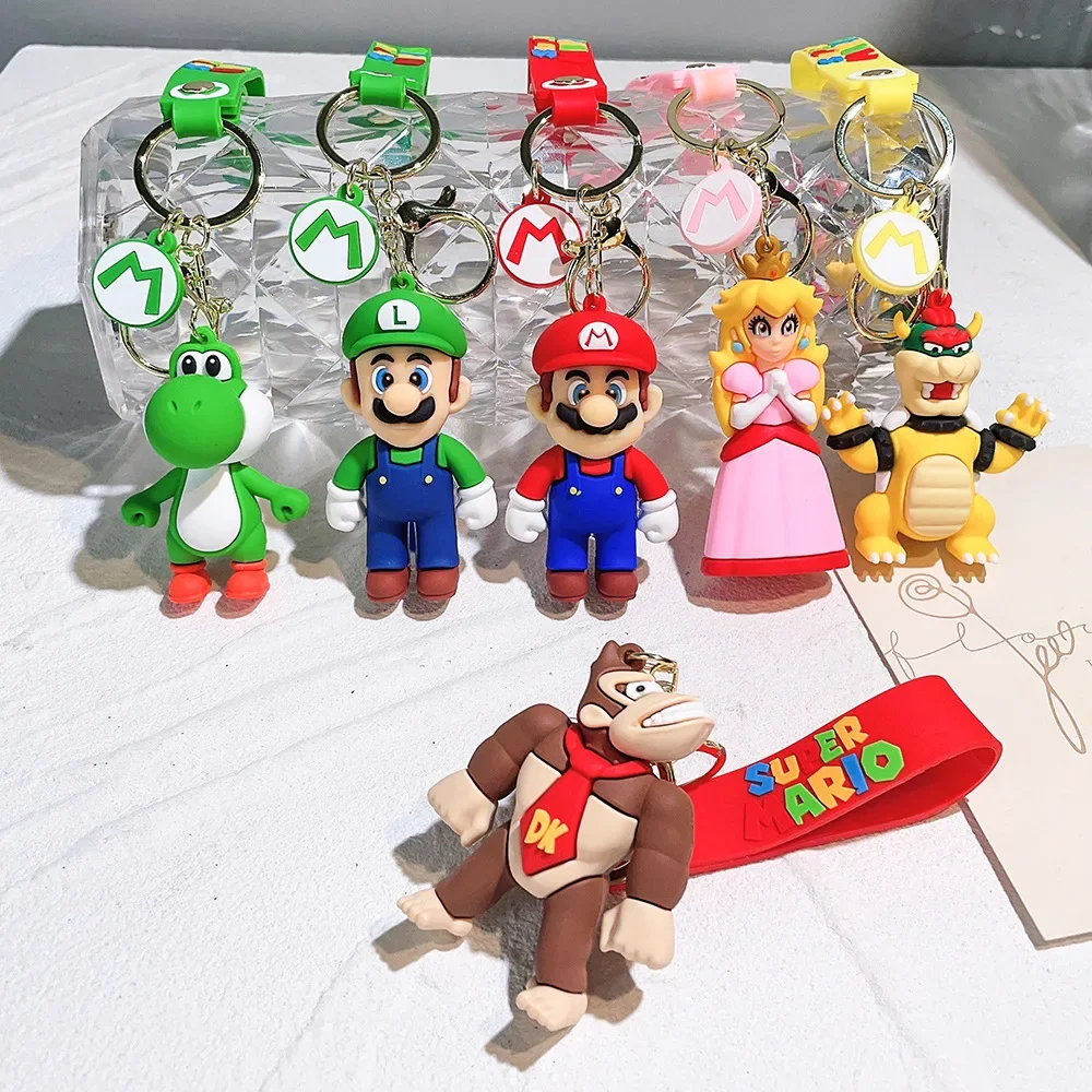 Super Mario 3D Cartoon Keychain Mario Bros Luigi Toad Yoshi Bowser Action Figure Model PVC Cartoon Bag Doll Pendant Toys Gift 3