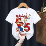 Super Mario Bro T-shirt for Children Anime Cartoon Number Short Sleeved Shirt Boys Girls Birthday Fashion Top Gifts Kids Clothes 1