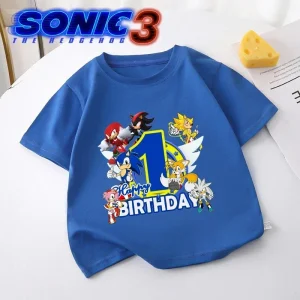 Sonics Children's T-shirt Number Printed Boys Clothes Cotton Short Sleeve Blue Sportwear Fashion Round Neck Birthday Party Tops 1