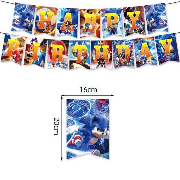 New Cartoon Sonic Party Supplies Boys Birthday Party Disposable Tableware Set Paper Plate Cup Napkin Balloon Baby Shower Decor 6