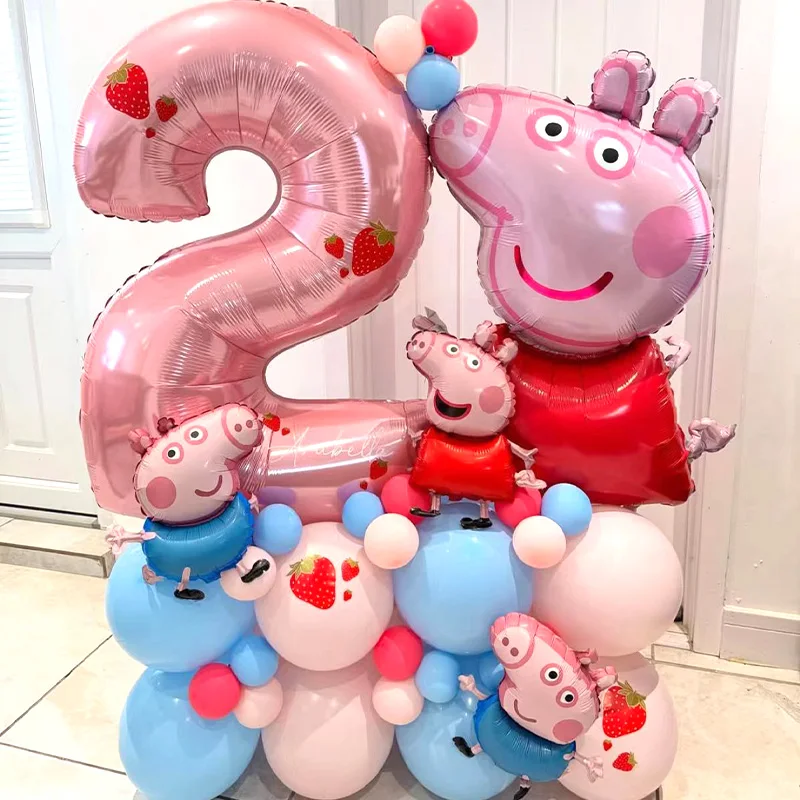 Cartoon Peppa Pig Theme Set Aluminum Balloons Kids Birthday Party Decor Pet Film Background Baby Shower Toy Gifts 1