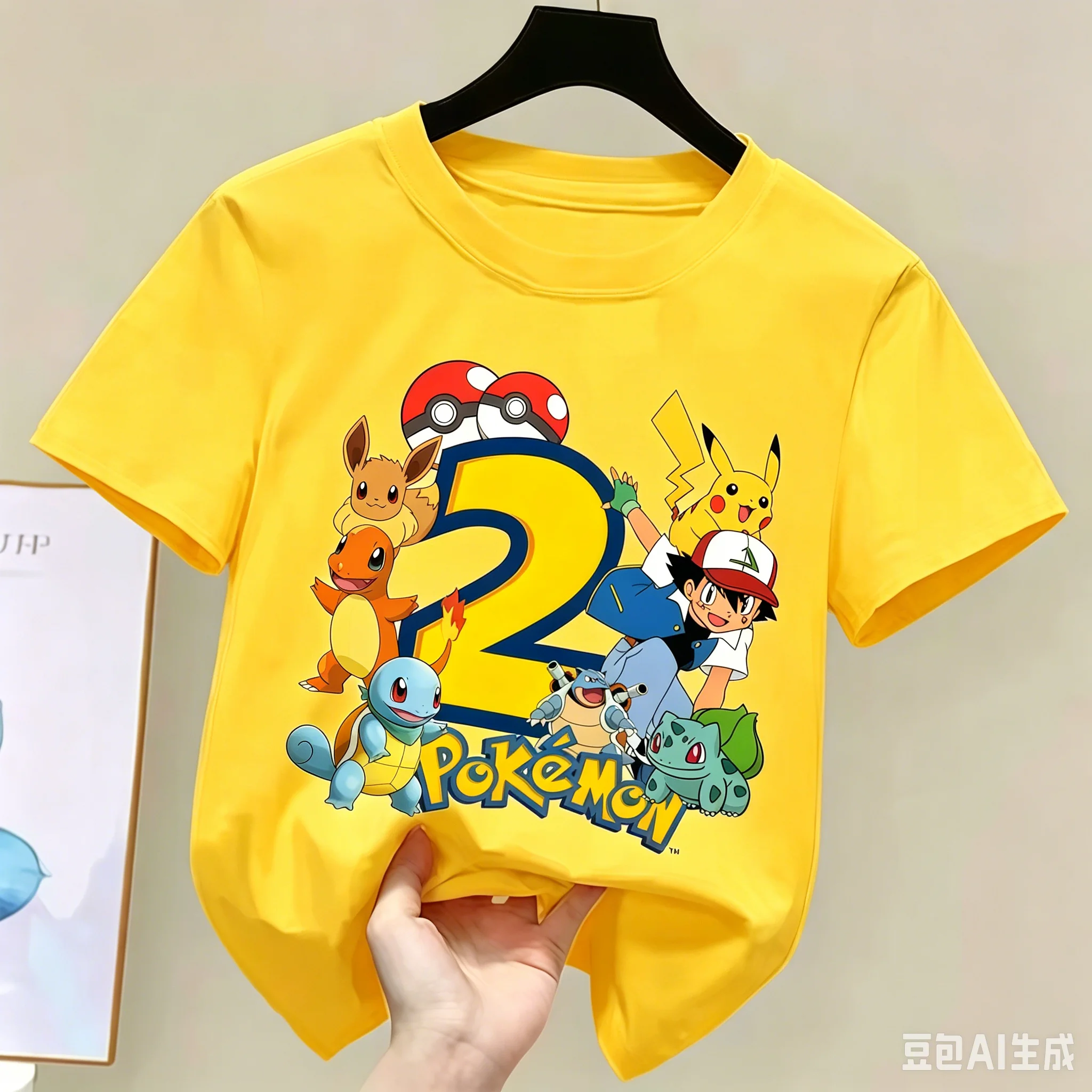 Pikachu Kids Children T Shirts Birthday Number 1-9 Printed 5