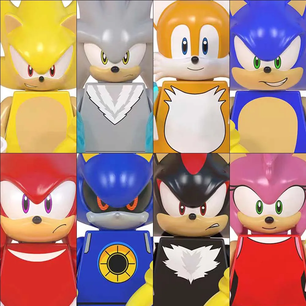 8Pcs/set Anime Games Hedgehog Sonic Building blocks Mini Action Figures Puzzle Model Doll Ornament Assembling Toy Birthday Gifts 2