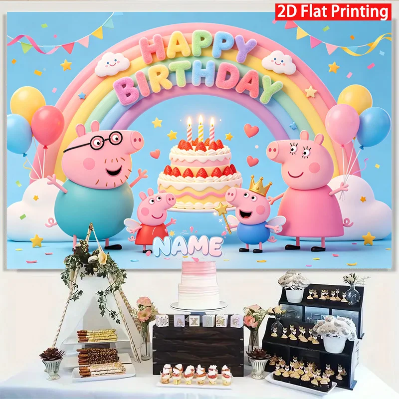 Peppa Pig Photography Backdrop Kids Birthday Party Decorations Background Personalized Banner Booth Props Party Supplies 5