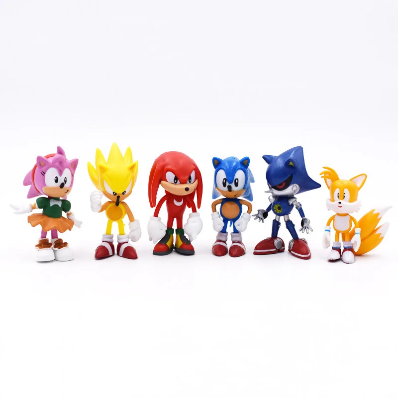 6pcs/Set Sonic Action Figures Tails Werehog Knuckle Dolls Dr. Eggman Cartoon Figure Collection Dolls Children's Hedgehog Toy 6