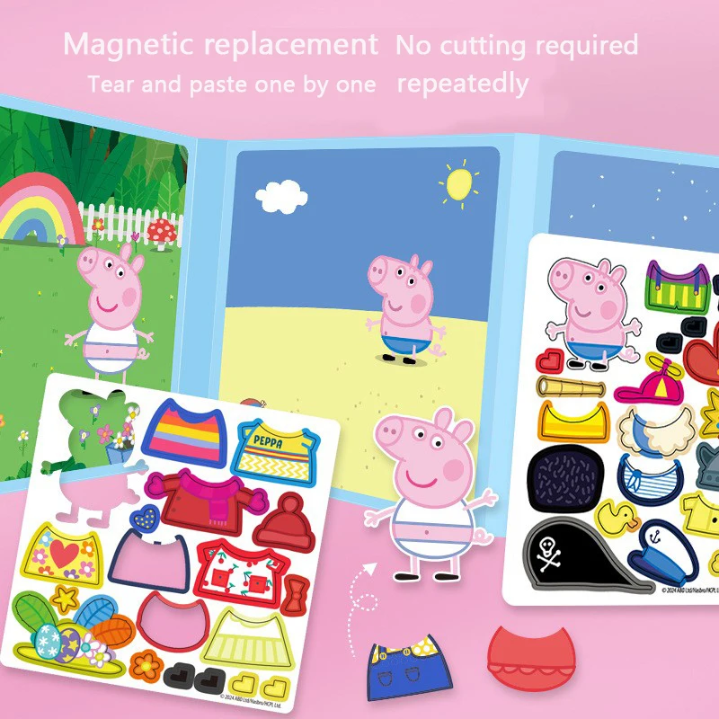 Peppa Pig Magnetic Quiet Book Cut Free Male And Female Costume Changing Toy Children's Birthday Gift Family Toys 3