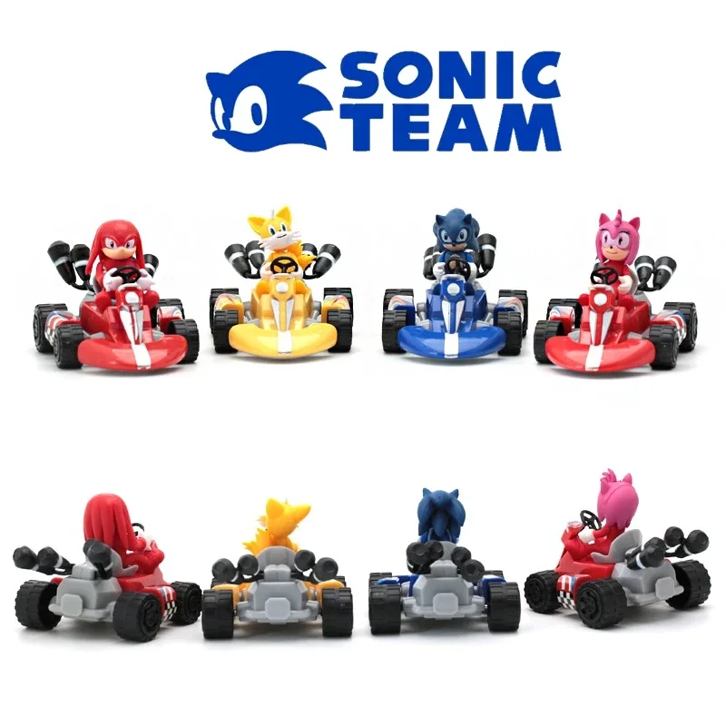 2 Styles Sonic Figurines 8pcs/set Super Sonic Action Figures Kart Racing Hedgehog Character Pull-back Car Model Toys for Kids 1