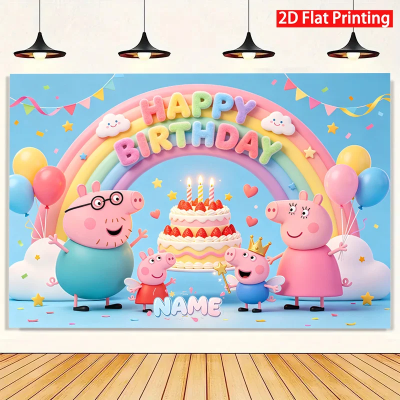 Peppa Pig Photography Backdrop Kids Birthday Party Decorations Background Personalized Banner Booth Props Party Supplies 1