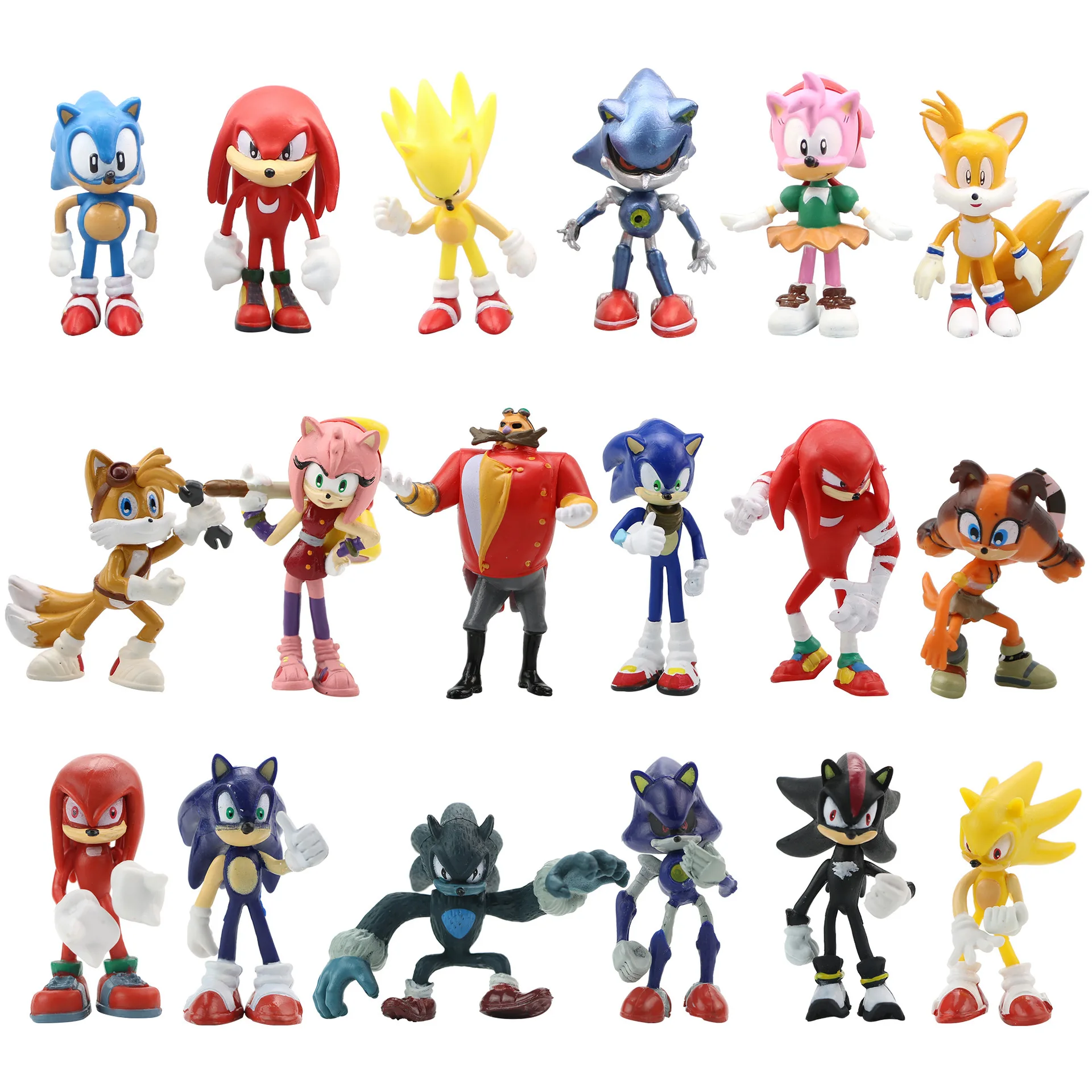6pcs/Set Sonic Action Figures Tails Werehog Knuckle Dolls Dr. Eggman Cartoon Figure Collection Dolls Children's Hedgehog Toy 3