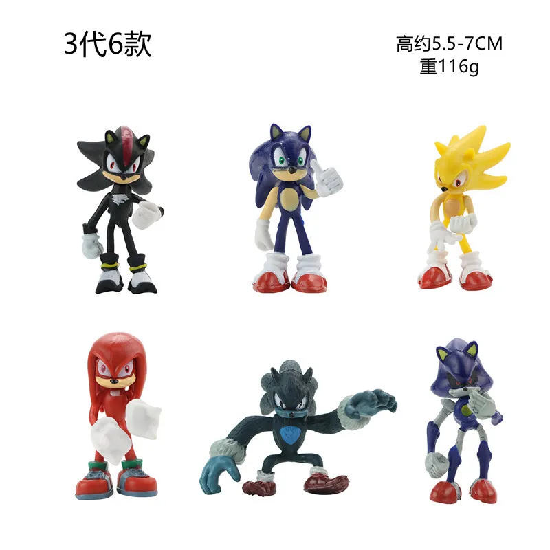 6pcs/Set Sonic Action Figures Tails Werehog Knuckle Dolls Dr. Eggman Cartoon Figure Collection Dolls Children's Hedgehog Toy 4