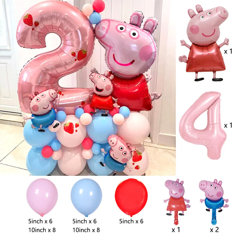 Cartoon Peppa Pig Theme Set Aluminum Balloons Kids Birthday Party Decor Pet Film Background Baby Shower Toy Gifts 5