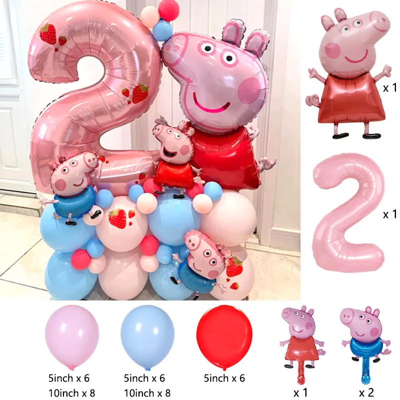 Cartoon Peppa Pig Theme Set Aluminum Balloons Kids Birthday Party Decor Pet Film Background Baby Shower Toy Gifts 3