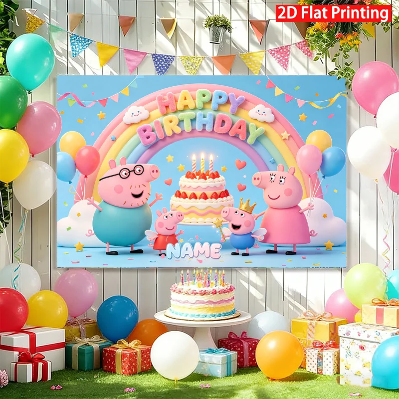 Peppa Pig Photography Backdrop Kids Birthday Party Decorations Background Personalized Banner Booth Props Party Supplies 3