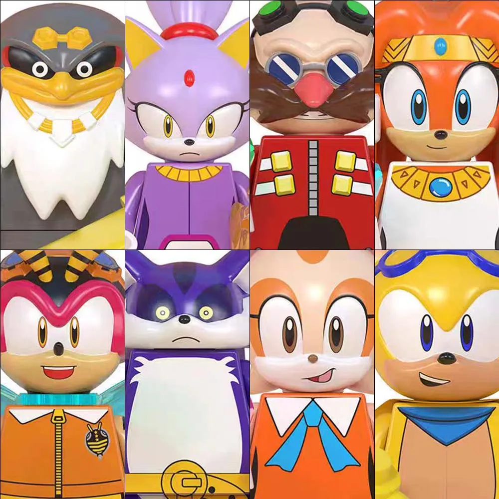 8Pcs/set Anime Games Hedgehog Sonic Building blocks Mini Action Figures Puzzle Model Doll Ornament Assembling Toy Birthday Gifts 3