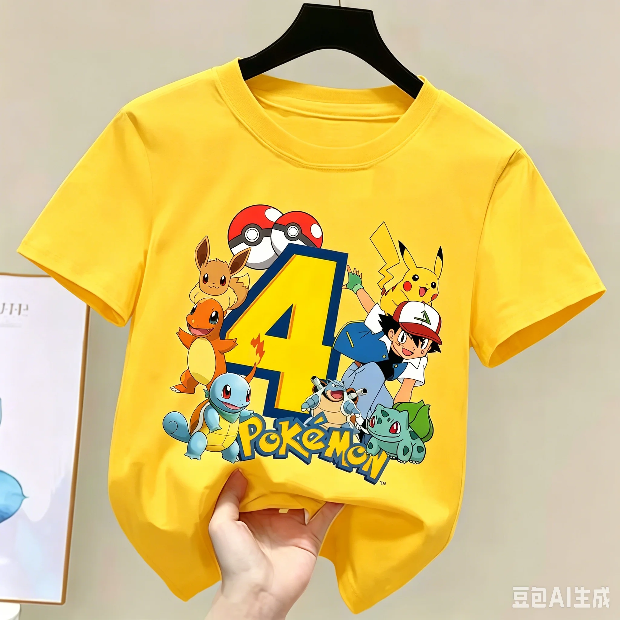 Pikachu Kids Children T Shirts Birthday Number 1-9 Printed 3
