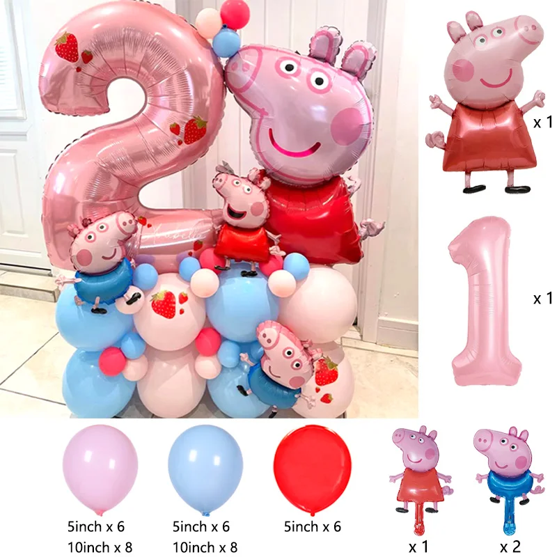 Cartoon Peppa Pig Theme Set Aluminum Balloons Kids Birthday Party Decor Pet Film Background Baby Shower Toy Gifts 2