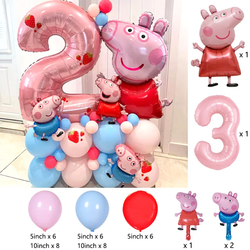 Cartoon Peppa Pig Theme Set Aluminum Balloons Kids Birthday Party Decor Pet Film Background Baby Shower Toy Gifts 4