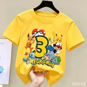 Pikachu Kids Children T Shirts Birthday Number 1-9 Printed 1