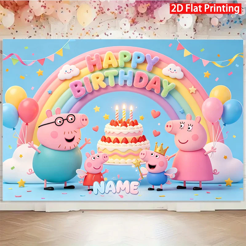 Peppa Pig Photography Backdrop Kids Birthday Party Decorations Background Personalized Banner Booth Props Party Supplies 2