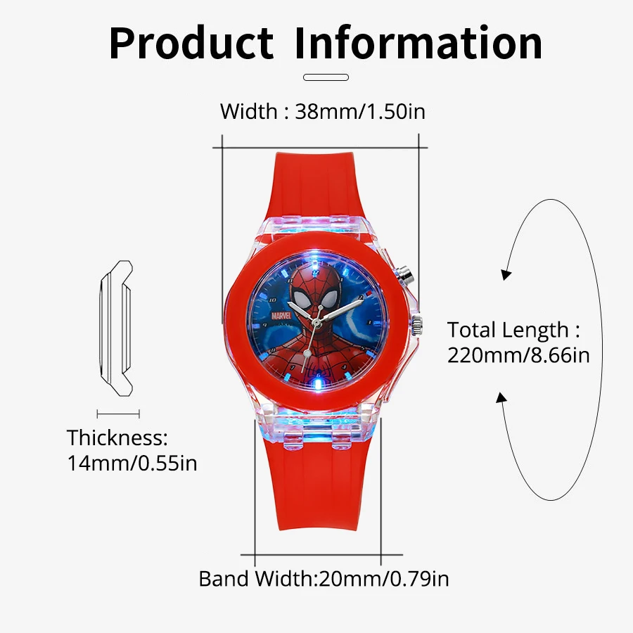 Cute Spiderman Children Watches with Color Flash Light 3